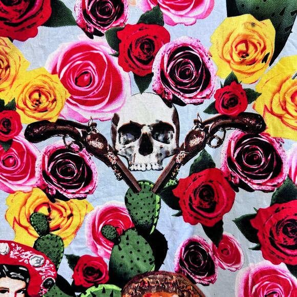 HELL BUNNY Skirt Small Dias De Los Muertos Roses A-Line Rockabilly Full Sweep - Picture 8 of 14